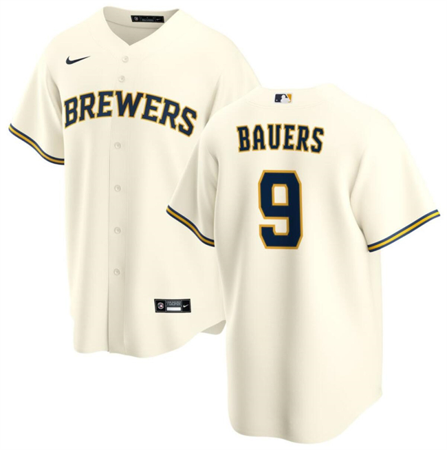Men's Milwaukee Brewers #9 Jake Bauers Cream Cool Base Stitched Jersey